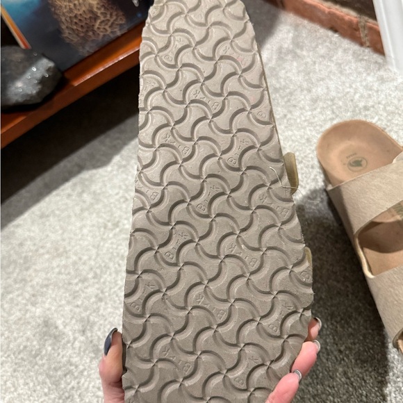 Birkenstock Beige Slide Sandals with Silver Buckles worn once - Picture 4 of 4